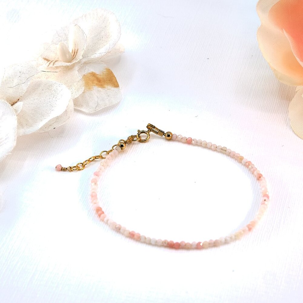 Pink Opal Beaded Gemstone Bracelet, 14k Gold Filled
